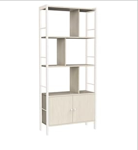 VASAGLE Hylla, bokhylla med 4 nivåer, förvaringsskåp, faner med dörrar, stor, stålram, för vardagsrum, kontor, sovrum, modern stil, naturligt beige och vitt moln LBC022LL01