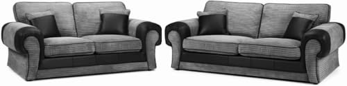 3 Plus 2 Seater Sofa - Modular Tango 5 Settee Couches - Selection Jumbo Cord Fabric High Back Cushion Sofa Suite - Comfy Dual Arm Corner Sofa for Living Room Lounge Indoors (Grey, 3+2 Seater)