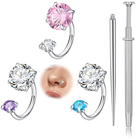AVYRING Anello nasale a forma di ferro di cavallo in acciaio inossidabile 16 g per donna, orecchini a forma di ferro di cavallo, tragus, elice, daith, 8 mm, 8 mm, Acciaio inossidabile