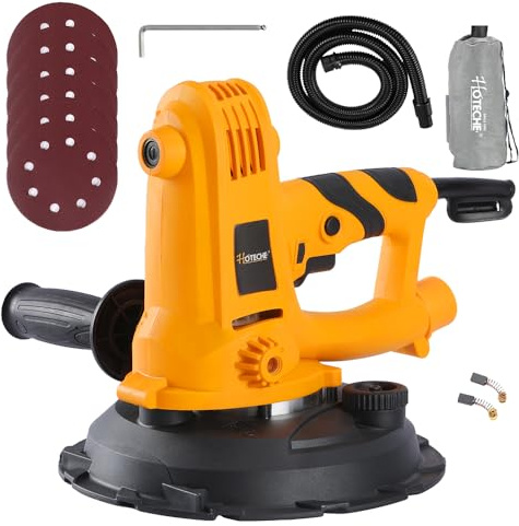 Hoteche 750W Drywall Sander, 180mm Wall Sander with 1500-2700rpm, Vacuum Dust Collection, Yellow, Color Box Packaging