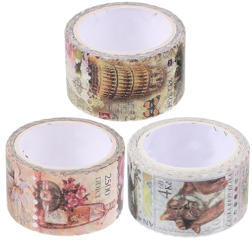 Alipis 3 rouleaux Lot de Ruban Washi Adhésif Rétro Autocollants Décoratifs DIY pour Scrapbooking Journaux Projets Créatifs