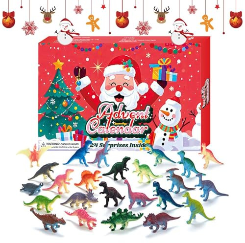Dinosauriefigur nedräkningskalender – 37,6 x 22,7 x 3,2 cm realistisk djurminnessak | 24-dagars jul nedräkning, dinosauriefigur barn över 3 år, pojkar flickor semester mantel hylla dekoration