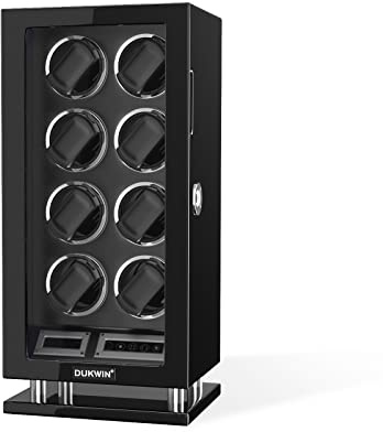 DUKWIN Watch Winder, Fingerprint Lock Watch Winders for 8 with LCD Touch Screen, Remote Control, Super Quiet Motor, Blue LED Light and Adjustable Watch Pillows for Universal Watches & Collector