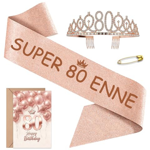 Regalo donna 80 anni, Fascia Compleanno Donna Corona Compleanno Personalizzata con Biglietto, Idee Regalo e Decorazione per Donna, 80 anni compleanno donna(Compleanno-80th)