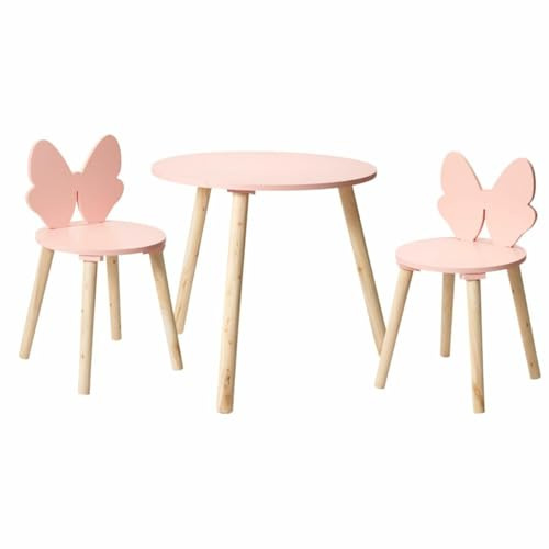 HowHomely Barnmöbler set bord 2 stolar rosa fjäril barn sittgrupp barnbord barnstol set MDF trä stabil barnrum