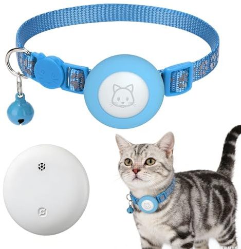 GXGM Collare multifunzionale per gatti con AirTag, per localizzare gli animali domestici, dotato di chiusura di sicurezza e cinturino elastico, con GPS integrato (blu)