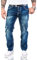 Rock Creek Herren Designer Jeans Hose Dicke Nähte Vintage Herrenjeans Stonewashed Regular Fit Used Look RC-2056 Blau W44 L36