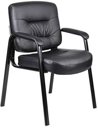 Black Leather Metal Leg Side Guest Chair with Arms