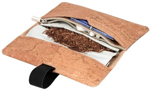 Simaru Bolsa para Tabaco de Liar de Corcho Vegano con Bolsillo para Mechero, Filtros y Papeles de Fumar | Estuche para Fumadores Impermeable, Vegano y Sostenible (Beige)