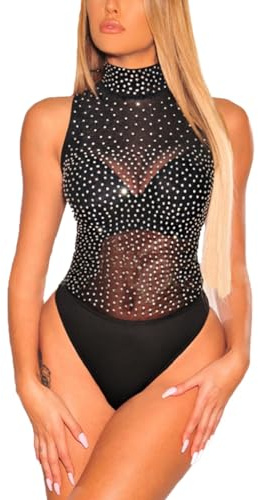 SEBOWEL Body Donna Sexy Elegante Mesh Trasparente Bustier Bodysuit Leotard Senza Maniche Blusa Camicie Top (S, Nero)