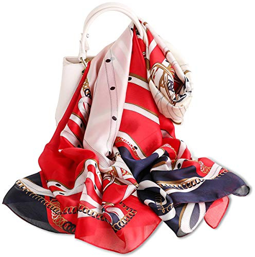 LumiSyne Bufanda De Seda Mujer Fulares Estampada Vintage Estilo Moda Chal Cuadrado Grande Estolas Protector Solar Pañuelo Bufanda De Cuello Toda La Temporada
