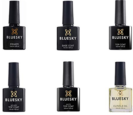 BLUESKY Gel Polish, Essentials Top And Base Set, Top Coat, Base Coat, Primer, No Wipe, Matte, Cuticle Oil (Requires Curing Under Uv/Led Lamp), 10 ml