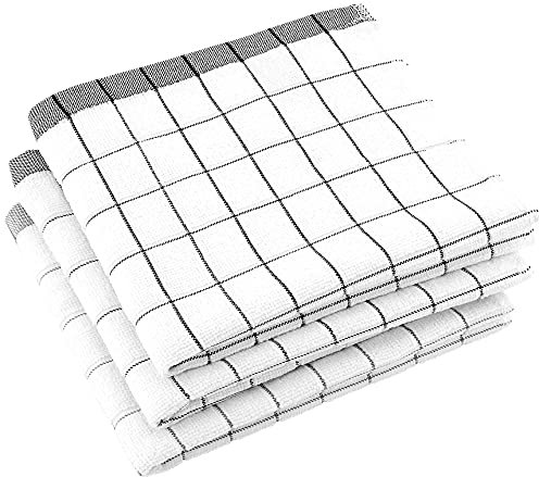 elauelue Geschirrtücher Schwarz Weiss aus Baumwolle & Microfaser - Bügelfrei 3er-Set - Saugstark, Weich & Fusselfrei - Geschirrhandtücher Grau Weiß Kariert - Abtrockentücher Küche - 40x60cm
