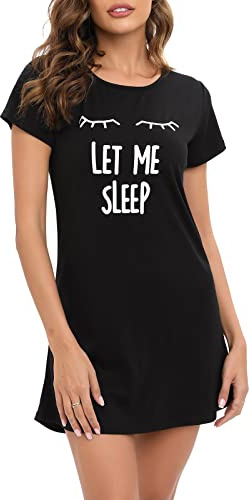 MAGIC ARMOR Pigiama da Notte con Maglietta a Maniche Corte e Stampa, per Donne,Camicia da Notte da Donna S-XXL Nero XL