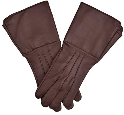 Leather Gloves Long Cuff Medieval Perfect Fit Premium Quality Soft Leather (Brown, Medium)