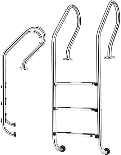 Escalera de Escalada para Piscina de 3 peldaños con peldaño Antideslizante, Acero Inoxidable 304/316, Grosor de Pared de 1,2 mm/1,5 mm, Capacidad de Peso de 440 LB, fácil de Instal