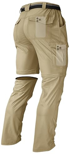 Men's Hiking Convertible Zip Off Pants Outdoor Waterproof Quick Dry Lightweight Fishing Safari Travel Cargo Work Pants Khaki 32