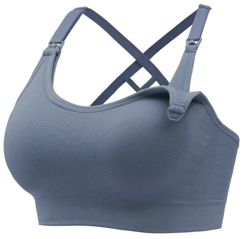 Angelhood Sujetadores de Lactancia para Lactancia, sin Costuras, sostén Deportivo de Lactancia con Soporte de Impacto Medio, Sujetadores de Maternidad para Embarazo, Azul, Large