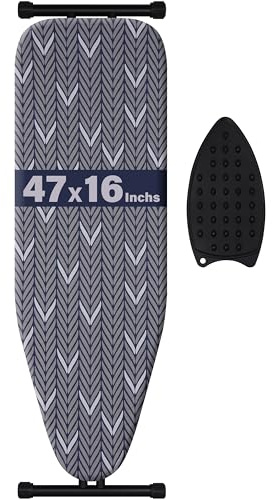 veiox Ironing Board Full Size, Metal Construction Iron Board with Extra Thick Heavy Duty Padded Cover, Stable Structure, Anti-Skid Feet (47x16)