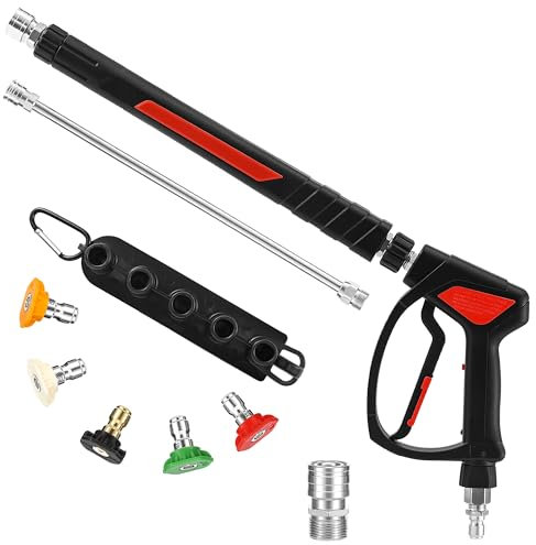 Tool Daily Pistola per idropulitrice con attacco rapido girevole da 3/8, pistola per idropulitrice in acciaio inox, prolunga flessibile di ricambio, raccordo M22-14 mm, 5 ugelli con supporto, 5800