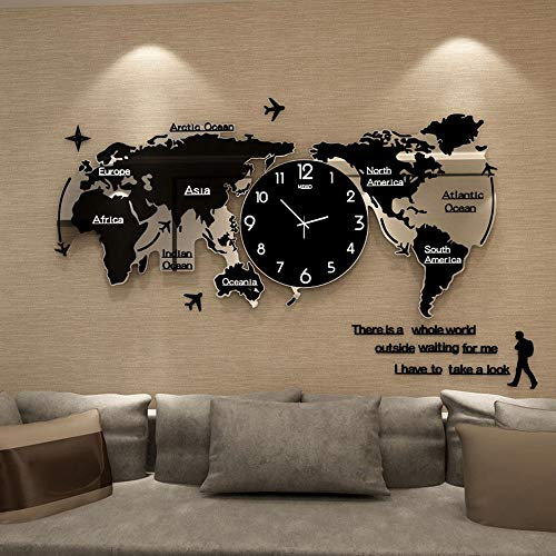Wall Clock Acrylic DIY 3D World Map Wallclock, Beautiful Wall Art Big Decorative Wall Clock for Living Room,Bedroom,Office
