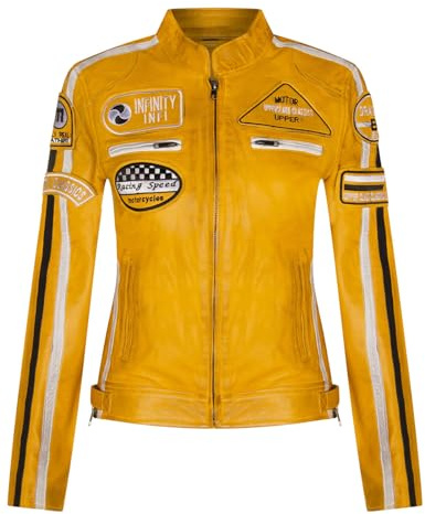 Dam läder motorcykel casual racing moto-märken jacka, gUL, S