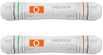 LINOVISION Long Distance Outdoor PoE Extender, Max 800m Power and Data Transmission Over Cat5E/Cat6 IEEE 802.3af/at Waterproof PoE Extender, PoE Repeater for IP Cameras, VoIP Phone (2 Pack)