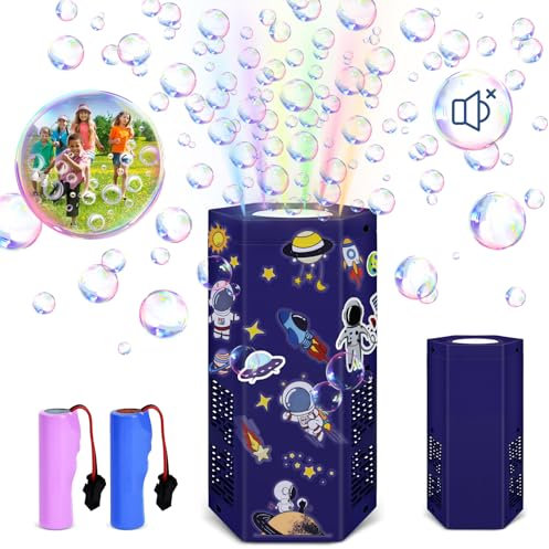 JONRRYIN Feuerwerk Seifenblasenmaschine, Elektrisch Blasenmacher für Kinder, Tragbare Seifenblasen Spielzeug mit DIY Aufkleber und Lichtern, Bubble Machine für Hochzeit Outdoor Party Feier