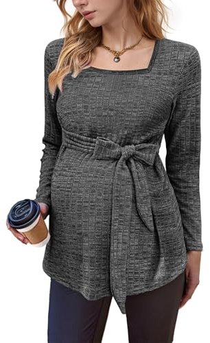 hohololo Maglione premaman a maniche lunghe per donna - Tuniques tricotées - Maglione premaman, Grigio-a, M