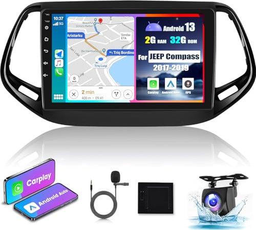 Autoradio NHOPEEW per JEEP Compass 2017-2021 con Carplay e Android Auto - 10.1 Touchscreen Supporto Radio WiFi GPS Mirror Link EQ Split Screen + Telecamera di Backup