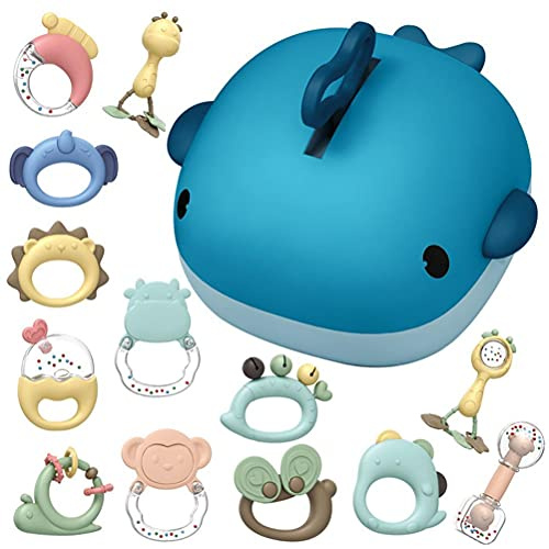 Baby teether Rattle Toys BPA- can be sterilized in 100°C Boiling Water, Light Weight and Small Size, Relieve Teeth discomfort, Early Educational Toys, Easy to Carry with Storage