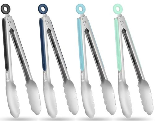 Pince Cuisine Inox, Pince Barbecue de 23CM, Pince Alimentaire Cuisine avec Poignée Antidérapante en Silicone, Pince à Ustensiles de Cuisine pour la Nourriture, la Salade, le Barbecue (4 PCS)