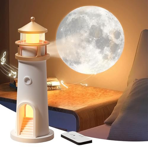 HUIKUANGEU Faro Decorativo LED con Proyección, Luz Nocturna y Casa Iluminada, Control Remoto y Función Bluetooth para Niños, Adultos, Decoración de Habitaciones