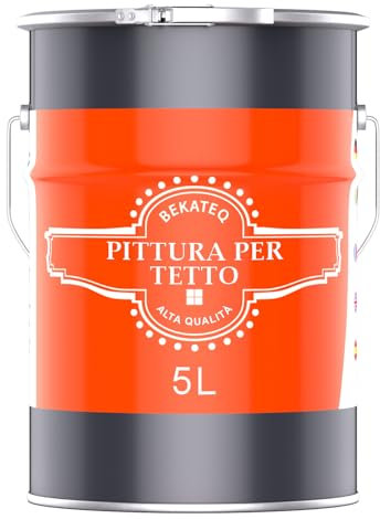 BEKATEQ Pittura per tetto Rosso mattone 5L - Vernice per tegole, calcestruzzo, legno, Eternit, bitume - Resistente ai raggi UV e alle intemperie, ad asciugatura rapida, elastico e idrofobo BE-510