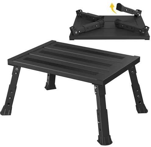 XARILK Marchepied pliable réglable en aluminium robuste avec 3 niveaux de hauteur (19-24 cm), surface antidérapante, portable pour caravane, camping-car, personnes âgées, animaux domestiques et