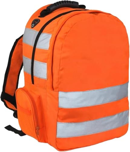 Hi Vis Backpack – High Visibility Reflective Safety Rucksack for Work, Cycling, Hiking & School | Lightweight, Padded Straps, Large Compartment & Side Pockets – Orange Bag