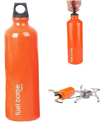 Pesoncarl Fuel Bottle, 750ML Portable Msr Fuel Bottle Aluminium Alloy Gas Thicken Oil Container Motorcycle Petrol Storage Container for Outdoor Camping Hiking, Only