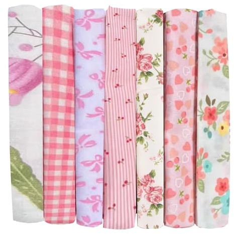 Yuiturt 7 Stück Baumwollstoff Stoffpaket 50 x 50 cm, Rosafarbenes Stoffset für Patchwork, Nähen, Quilten & Basteln, Stoffreste zum Nähen, Verschiedene Muster, Stoff Rosa