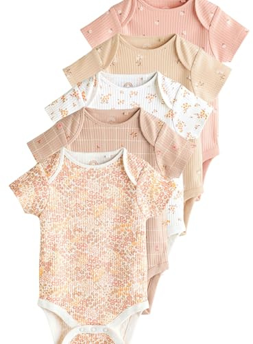 NEXT Bambina Confezione da 5 body a maniche corte per neonati in 100% cotone Apricot Ditsy 3 Mesi