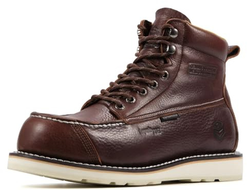 SUREWAY Mens 6 Heavy Duty Waterproof Work Boots - Composite Toe, EH Construction Industrial Safety Leather Boots, Lace Up Moc Toe, Oil/Slip Resistant Comfortable Outsole