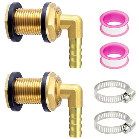 Dtoterul 2 Piezas Conector de Tanque de Agua de Latón, Racor Salida Deposito Agua, con Rosca Exterior de 1/2 Pulgadas x Rosca Interior de 3/8 Pulgadas, para El Grifo, Barril De Lluvia