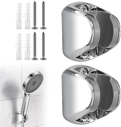2 soportes de ducha de pared para soporte de cabezal de ducha de mano, soporte de cabezal de ducha ajustable de gran ángulo con tornillos de montaje, soportes universales para manguera de ducha para