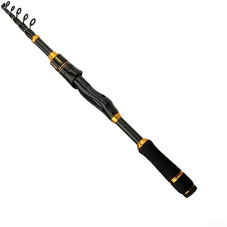 Canna da pesca telescopica in carbonio, 1, 8, 2, 4 m, con guide rinforzate in metallo e carico di 2 kg, per acqua dolce e salata (1,8)