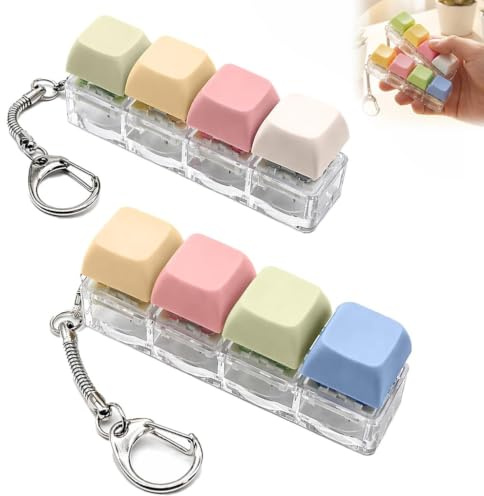 Stalora 2 piezas teclado anti estrés Fidget Toys, llavero mecánico clicker con 4 botones de colores, mini objeto satisfactorio para aliviar la ansiedad, para adultos en la oficina