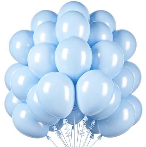 BlooMoo ballonger blå, 50 stycken makaron-blå latexballonger, heliumballonger för födelsedag bröllop JGA examen baby shower nattvard ungdomshorn partydekorationer 30 cm