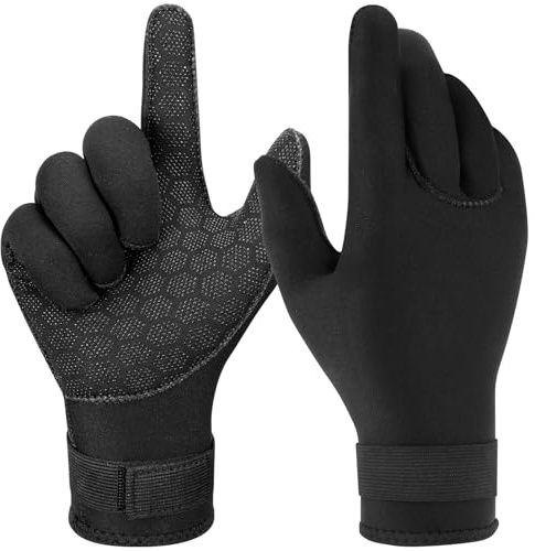 Houbobo Diving Gloves, 3mm Neoprene Gloves Diving Gloves Wetsuit Gloves, Flexible Anti Slip Surfing Glove with Adjustable Wrist Strap for Scuba, Spearfishing, Surfing, Swimming