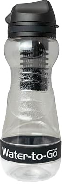 Water-to-Go 50cls water purifier bottle; Filters viruses, bacteria, protozoa, cysts, harmful chemicals & microplastics; Leakproof & guaranteed for life-For Travel, Outdoors, Fitness & Survival (Black)