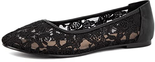 Greatonu Ladies Black Lace Ballet Flats Cut Out Ballerina Pumps for Women 8 UK/41EU