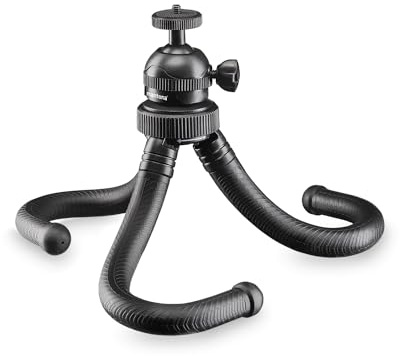 Mantona Gibbo Flex Ministativ 30 cm, Kamera Stativ mit flexiblen Beinen, Dreibein Reisestativ mit 360° Kugelkopf, Smartphonehalterung und Halterung kompatibel mit GoPro