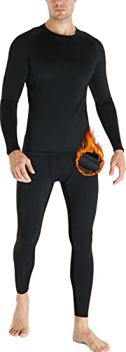 HOPLYNN Mens Thermal Underwear Set Long Sleeve Tops Long Johns Base Layer Warm Underwear Fleece Lined Ultra Soft Compression Running Sport Ski Balck S